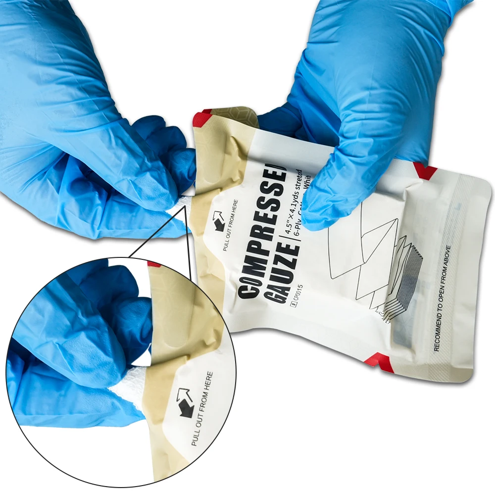 코뿔소 구조 압축 거즈, 흰색 면 상처 포장, 응급 상처 드레싱, 응급 처치 및 외상 키트