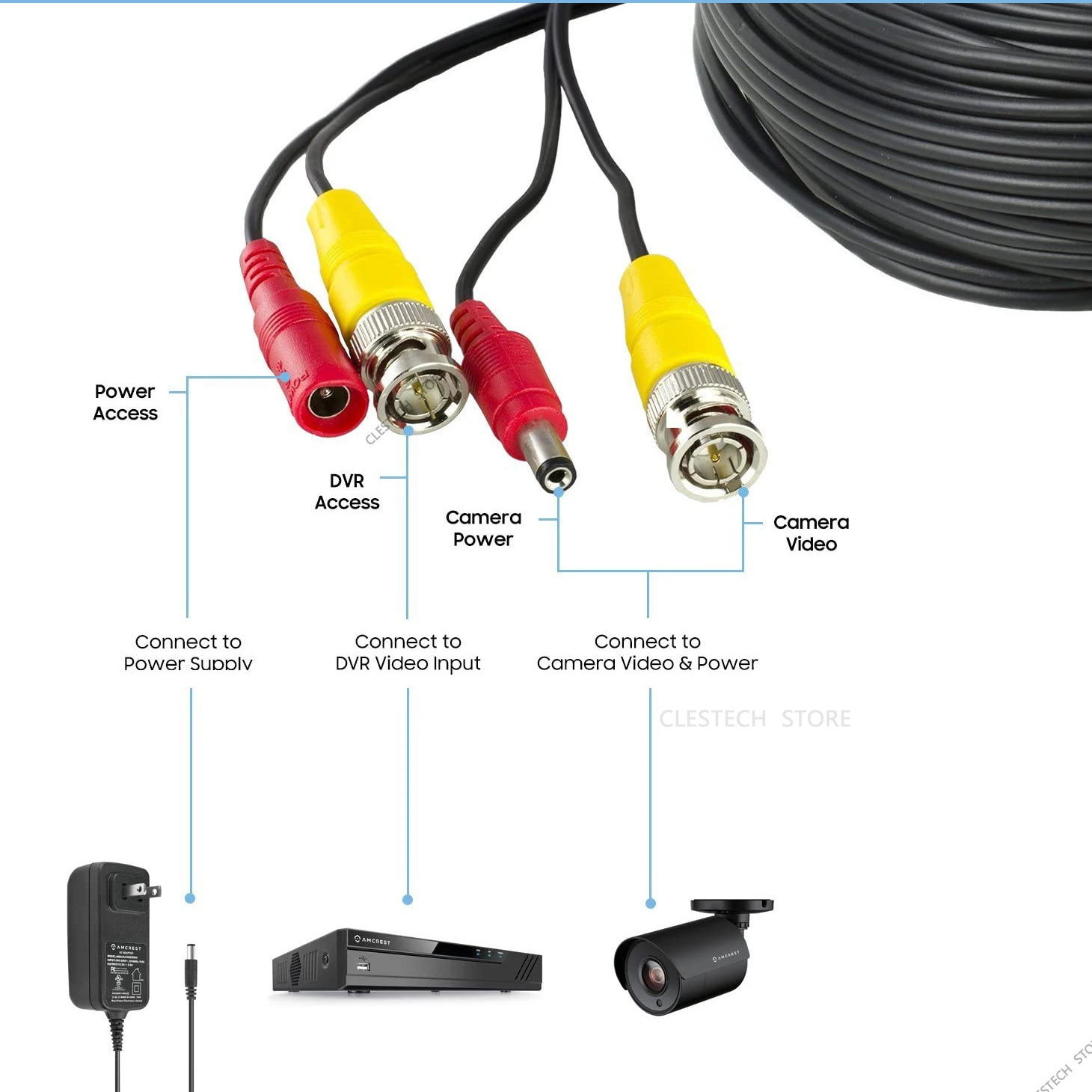 모든 구리 AHD 구리 CCTV 카메라 연장 와이어 익스텐션 익스텐션, 비디오 및 전원, BNC 및 DC 2in 1 HD 케이블, 5m, 10m, 15m, 20m, 30m, 50m