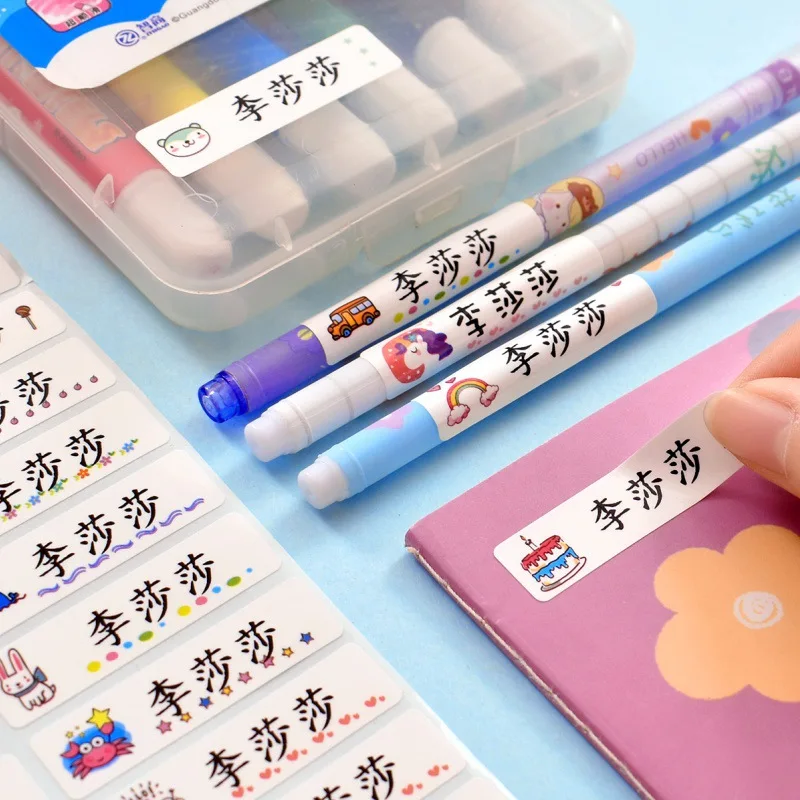 이름 태그 사용자 정의 스티커 방수 Kawaii 어린이를위한 개인 레이블 학교 문구 물병 연필, 120 피스