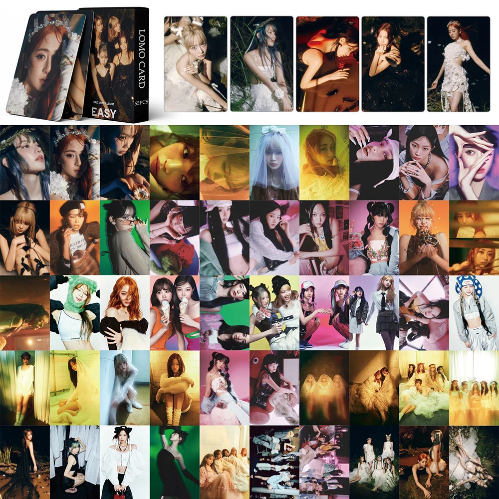 케이팝 LE SSERAFIM 안티 프레질, 신상 아블럼, 겁없는 로모 카드, 걸 그룹 포토카드, 귀여운 프린트 카드, 포스터 팬 선물, 55 개/세트