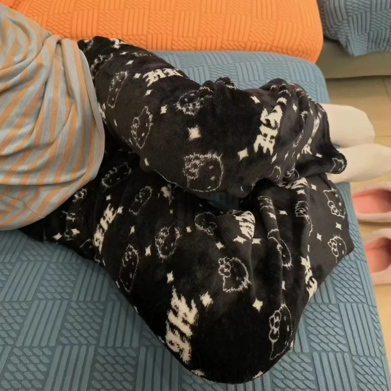 헬로 키티 파자마 바지, 산리오 애니메이션 플리스, 더블 탄성 원단, 부드러운 여성 바지, 카와이 만화 생일 선물, 신제품