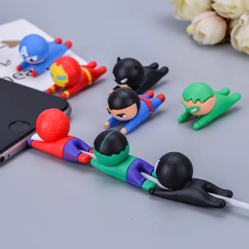 디즈니 마블 스파이더 맨 USB 보호 케이스 아이언 맨 헐크 독 그림 만화 실리콘 데이터 케이블 물린 보호 커버 완구
