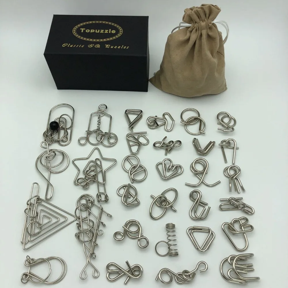 새로운 30/41/46PCS 금속 퍼즐 마인드 브레인 티저 마술 와이어 링 퍼즐 게임 완구