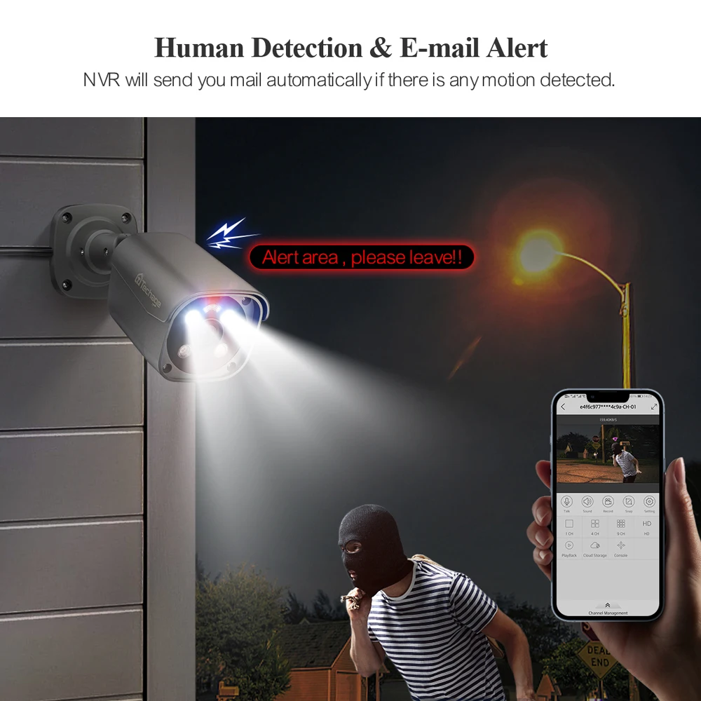 Techage 양방향 오디오 불렛 IP 카메라, 4K 8MP PoE, H.265 비디오 감시 시스템, ONVIF 모션 감지, 이메일 경고 XMeye