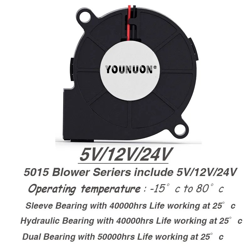 2PCS 5015 5cm DC 5V 12V 24V 2Pin 듀얼 볼/유압 베어링 브러시리스 냉각 터빈 송풍기 팬 50mm x 15mm 송풍기 쿨러 팬