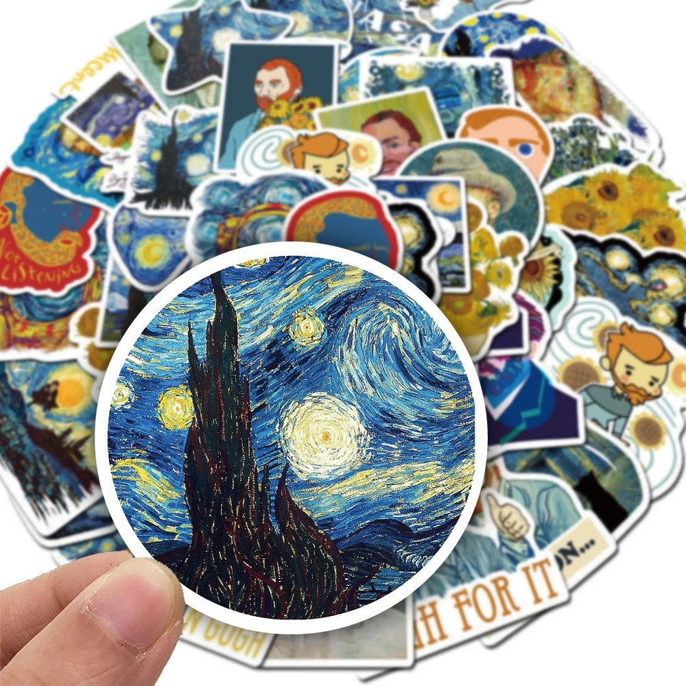 만화 클래식 아트 유화 반 고흐 만남 그래피티 스티커, 자전거 스케이트보드 자동차 헬멧, 노트북 컴퓨터 도매, 10 개, 30 개, 50 개