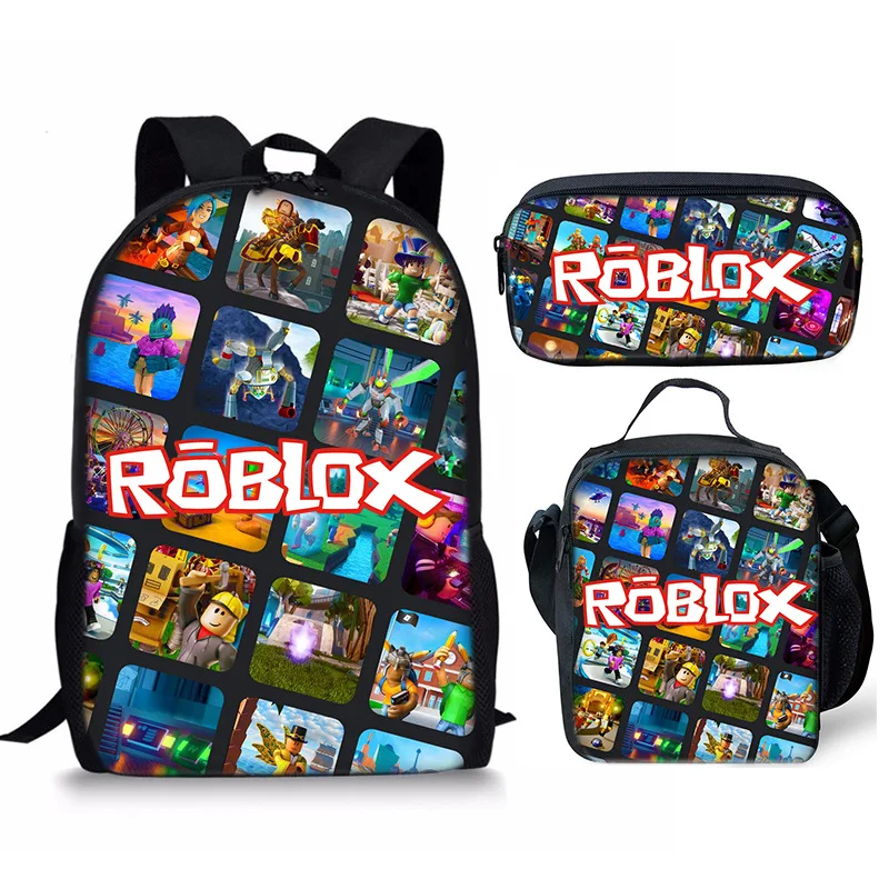 Roblox 학생 책가방, 런치 백, 연필 케이스, 인쇄 배낭, 여아 및 남아용 선물, 3D 3 피스 세트