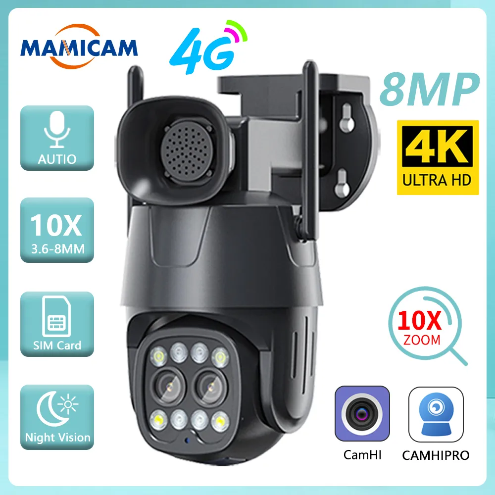 IP 카메라 와이파이/4G Sim 카드 야외 PTZ 8MP HD 듀얼 렌즈 3.6mm-8mm 보안 CCTV 캠 AI 휴먼 추적 컬러 나이트 비전 Camhi title=IP 카메라 와이파이/4G Sim 카드 야외 PTZ 8MP HD 듀얼 렌즈 3.6mm-8mm 보안 CCTV 캠 AI 휴먼 추적 컬러 나이트 비전 Camhi 