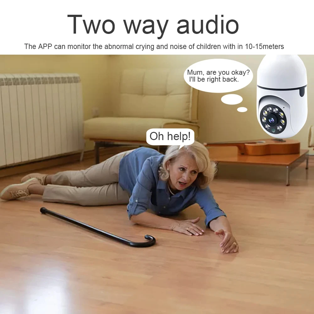 5G 와이파이 E27 전구 야간 투시경 카메라, 감시 풀 컬러 자동 인간 추적, 4X 디지털 줌 비디오 보안 모니터 캠