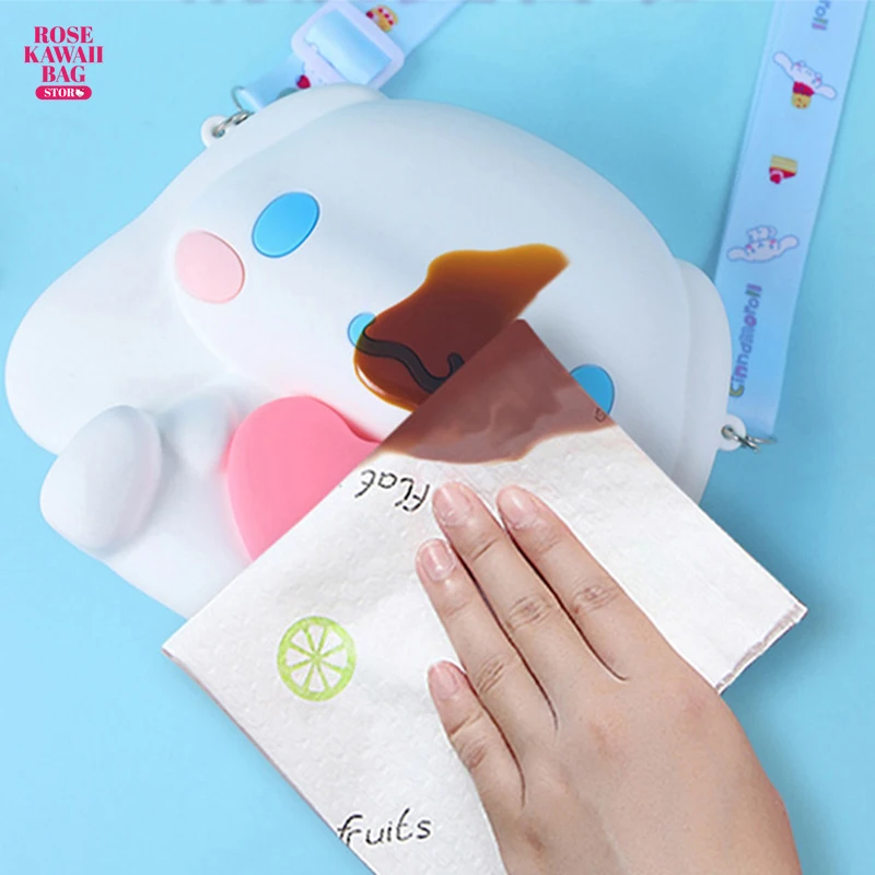 시나모롤 동전 지갑 카와이 산리오 크로스 바디 백, 실리콘 방수 귀여운 숄더백, 만화 시나모롤 공주 가방, 어린이