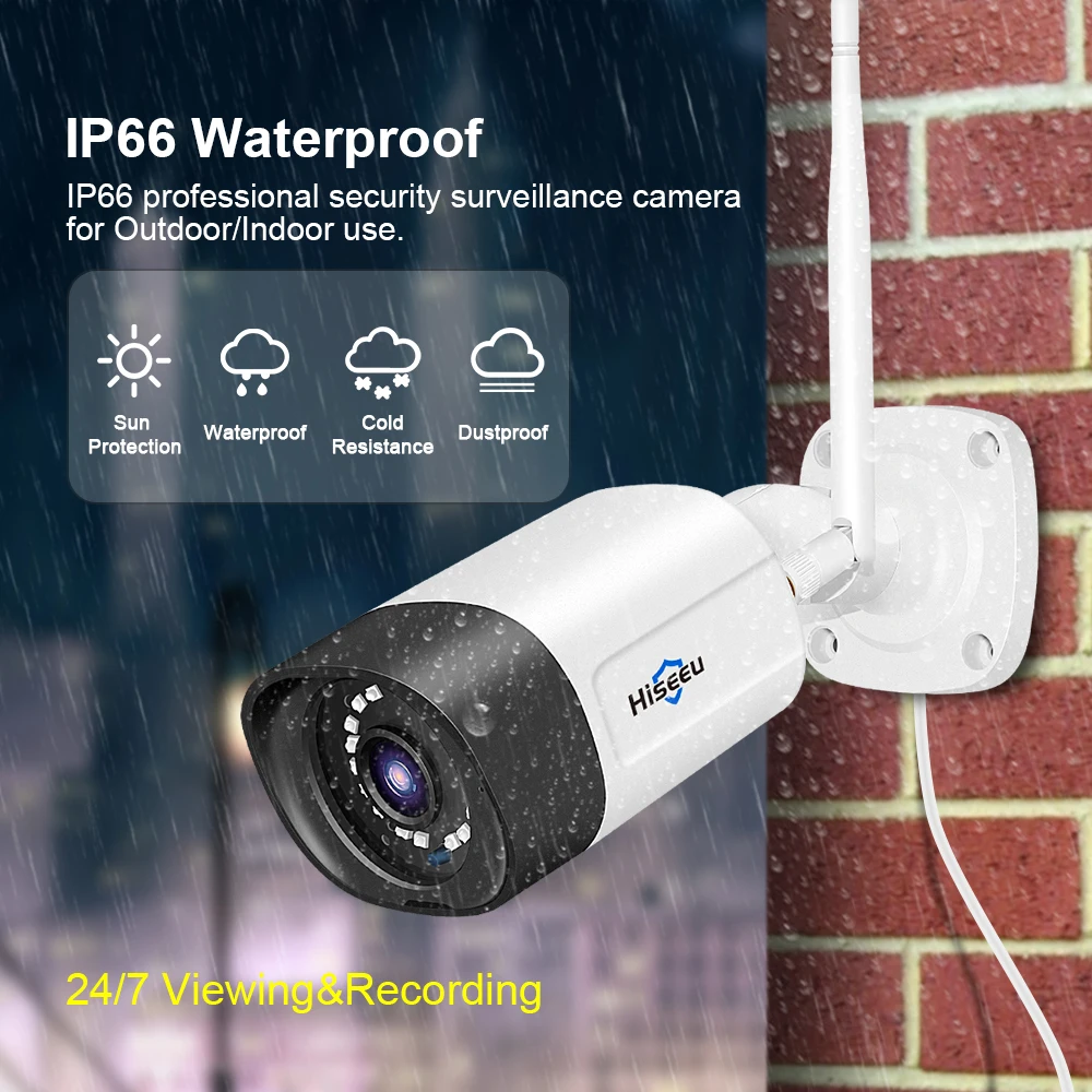 Hiseeu 무선 IP 카메라, 야외 방수 CCTV, 와이파이 감시 보안 카메라, Eseecloud 무선 시스템용 P2P, 3MP, 5MP