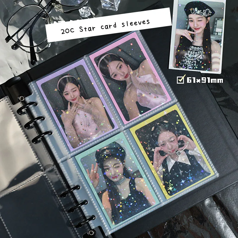 SKYSONIC 홀로그램용 스타 블링 거치대, 케이팝 카드 슬리브, 탑 로드 필름, 포토카드 게임 카드 보호대, 61x91mm, 20C, 50 개