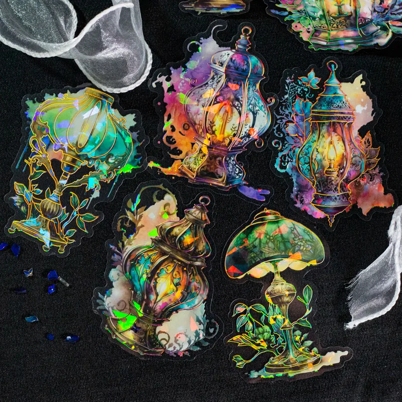 빈티지 브론징 레이저 스티커 팩, INS 꽃 나비 장식 스크랩북 재료, DIY 정크 저널 용품, 10 개