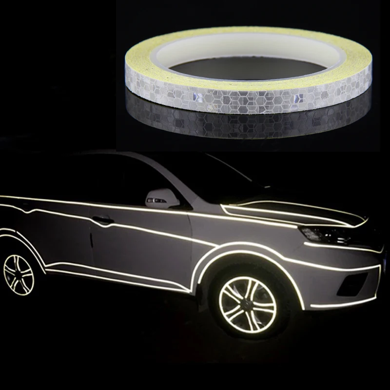 자전거 바퀴 반사 스티커, 사이클링 형광 반사 스트립 접착 테이프, MTB 자전거 경고 안전 장식 스틱, 1cm x 8m