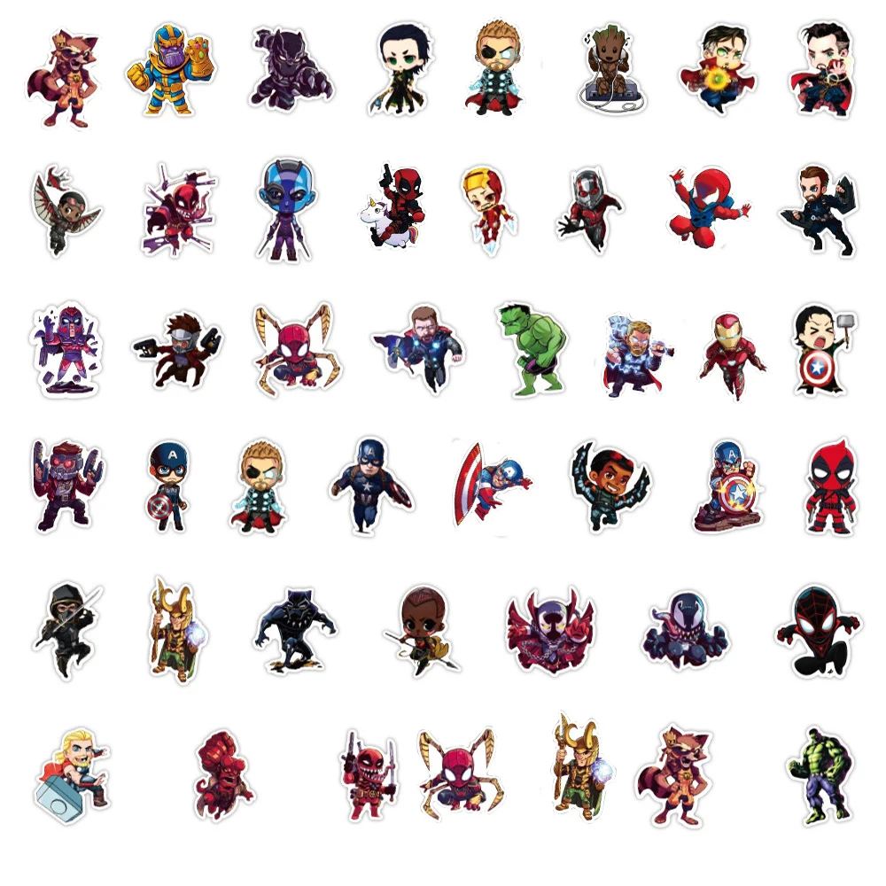 10/30/50/100PCS 디즈니 마블 Avengers 귀여운 슈퍼 영웅 만화 스티커 낙서 Decals 노트북 자동차 자전거 장난감 스티커 어린이위한