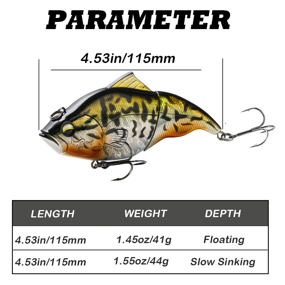 JOHNCOO 진동 SW 플로팅 낚시 루어, 립리스 크랭크 베이트, 싱킹 하드 루어, 인공 VIB 미끼, 배스 낚시 미끼, 115mm