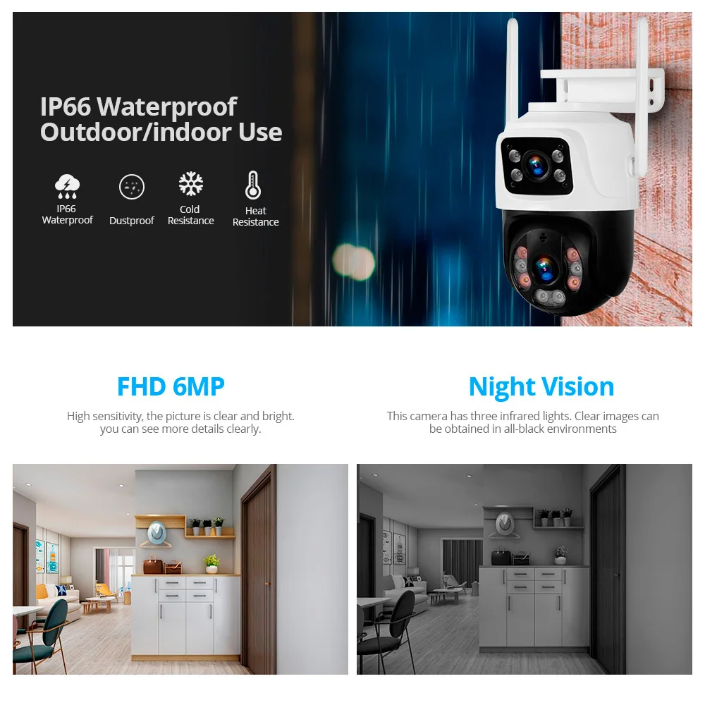 KERUI 방수 6MP HD 무선 듀얼 렌즈 PTZ WIFI IP 홈 보안 감시 카메라 시스템 8CH NVR 비디오 H.265 CCTV 키트