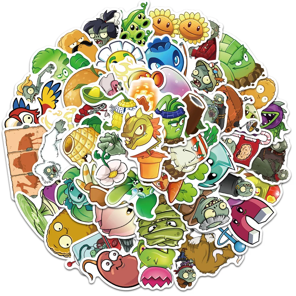 만화 게임 식물 대 좀비 스티커, 노트북 물병 전화 DIY 방수 그래피티 자전거 자동차 데칼, 50 개