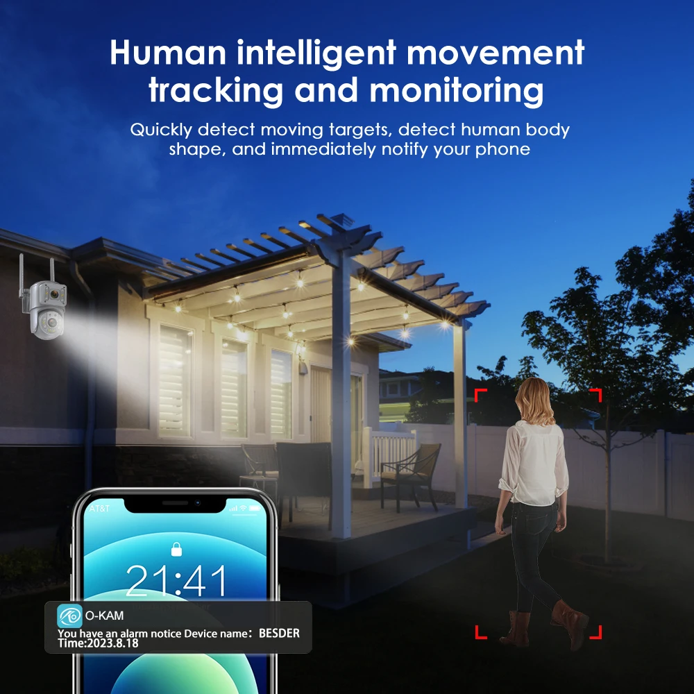 와이파이 IP 감시 카메라, 듀얼 렌즈, PTZ 야외 방수 보안 카메라, 인간 감지 추적, 풀 컬러 야간 투시경, 8MP