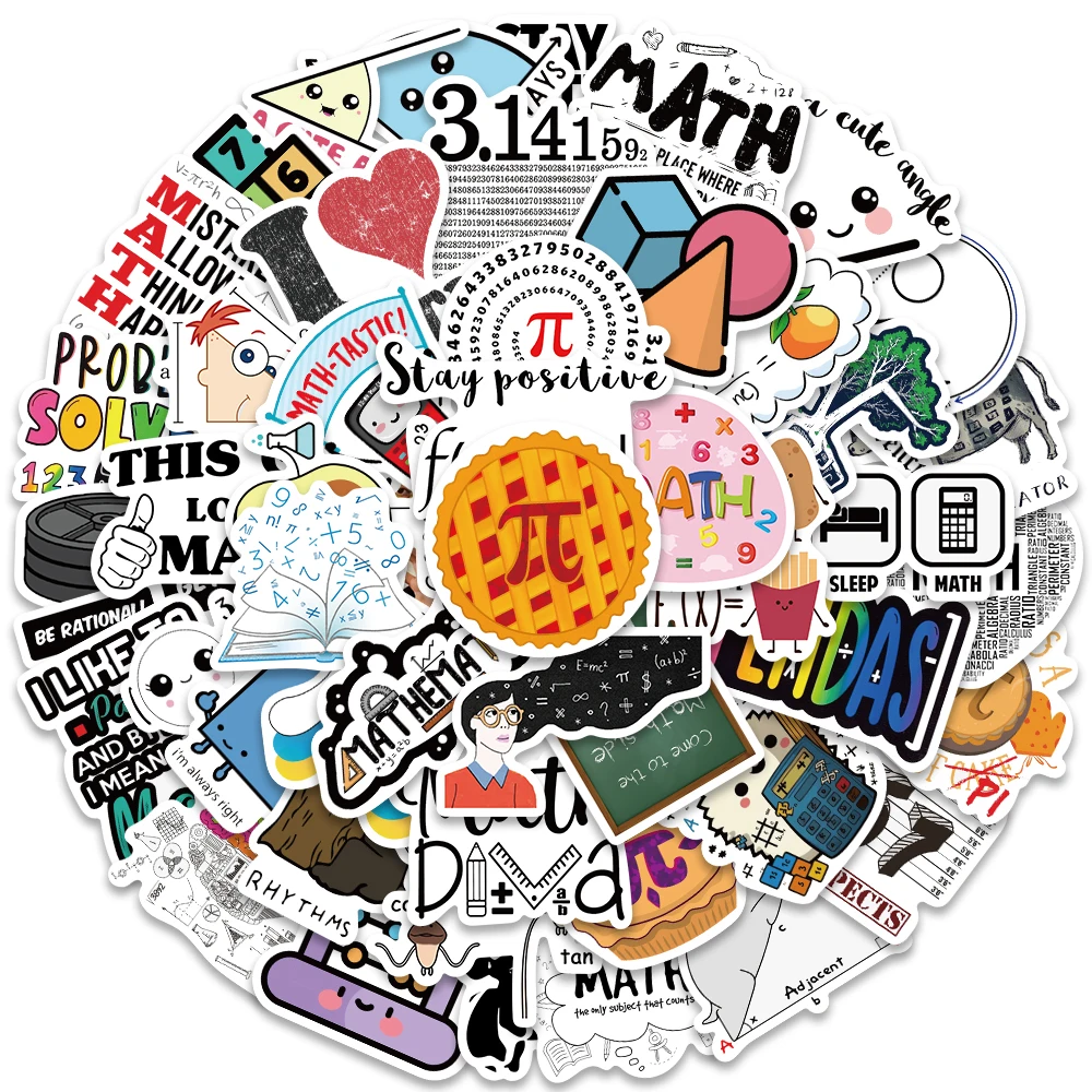 재미있는 만화 수학 노트북 스티커, DIY 방수 그래피티, 수하물 기타 휴대폰 일기 비닐 데칼, 어린이 장난감, 50 개