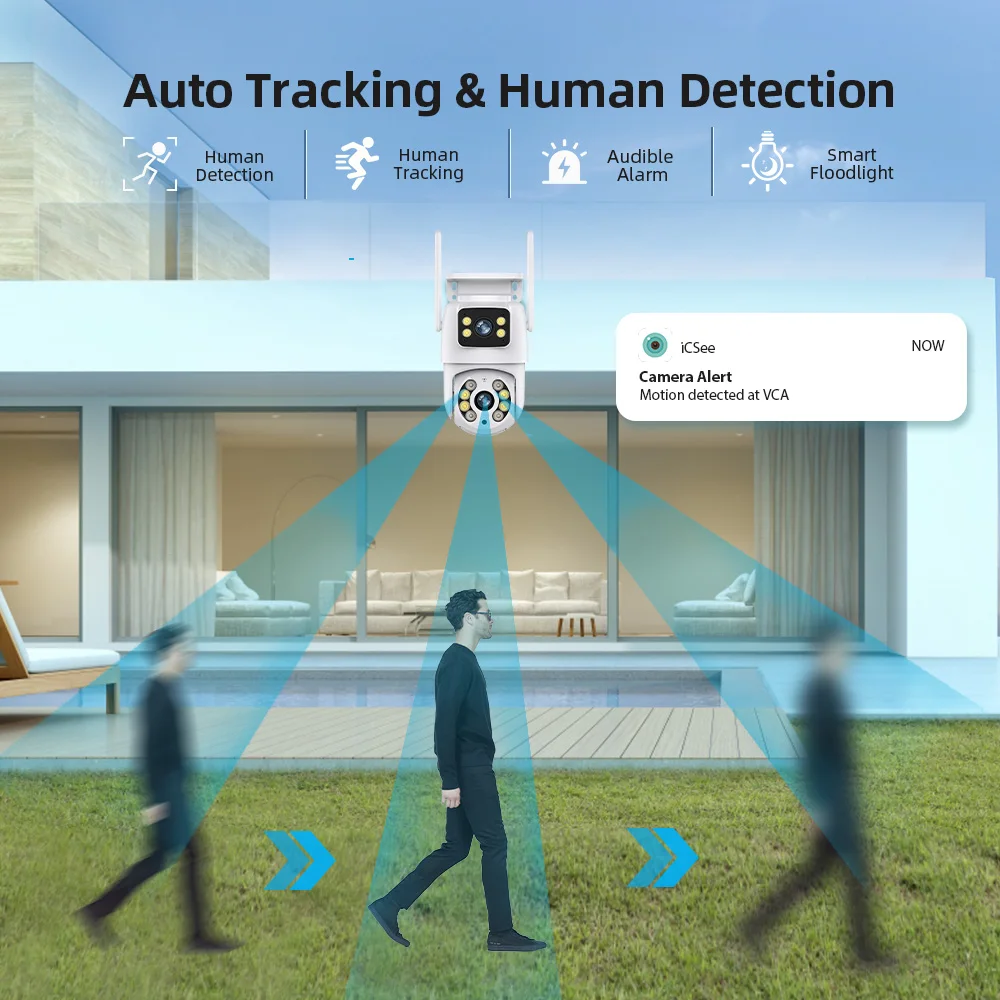Hiseeu 와이파이 감시 카메라, 듀얼 렌즈, 4X 디지털 줌, AI 인간 감지, ONVIF 무선 야외 보안 PTZ IP 카메라, 4K 8MP