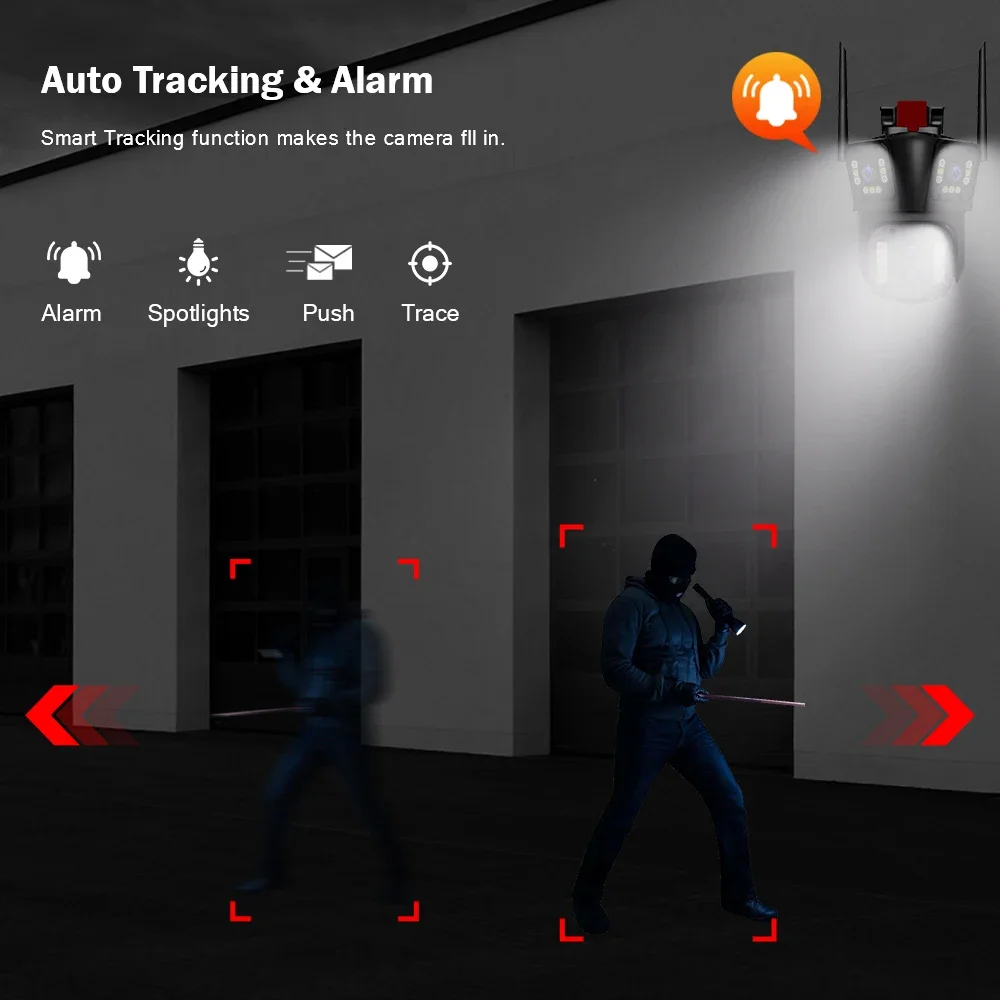 16MP 8K HD IP Camera 10X Zoom Outdoor Four 렌즈 Three-Screen PTZ 8MP WiFi Camera Security Protection CCTV Color Night Vision