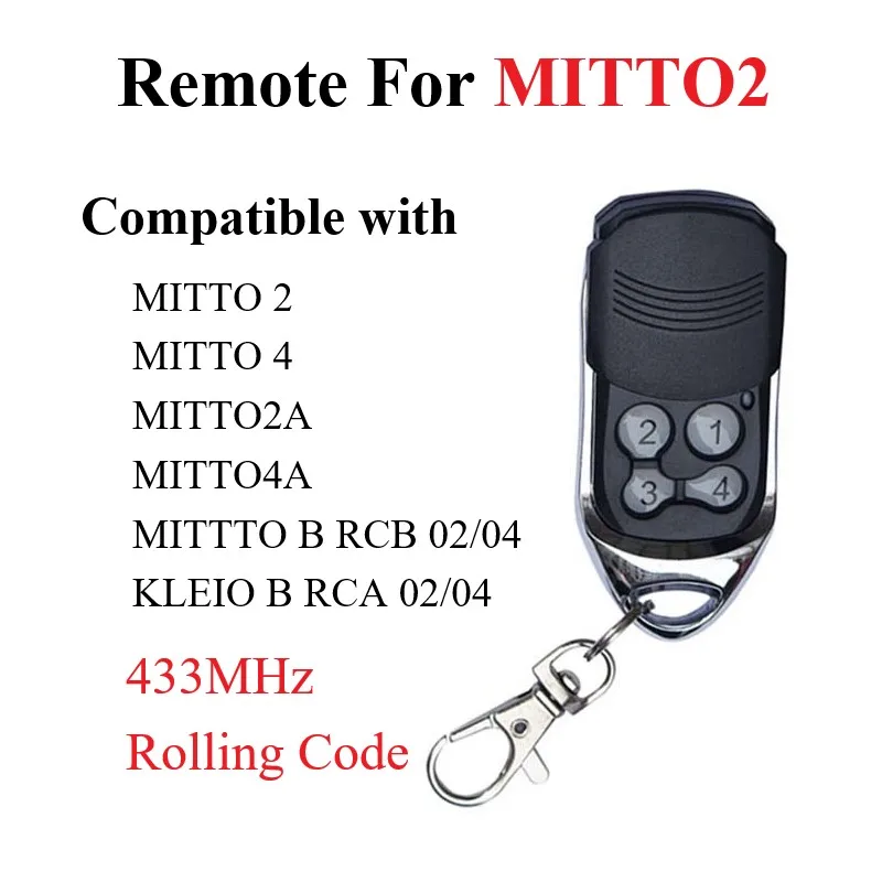 RCB02 RCB04 MITO2 MITTO4 교체 차고 문짝 리모컨, 433mhz Mitto 2 게이트 리모컨