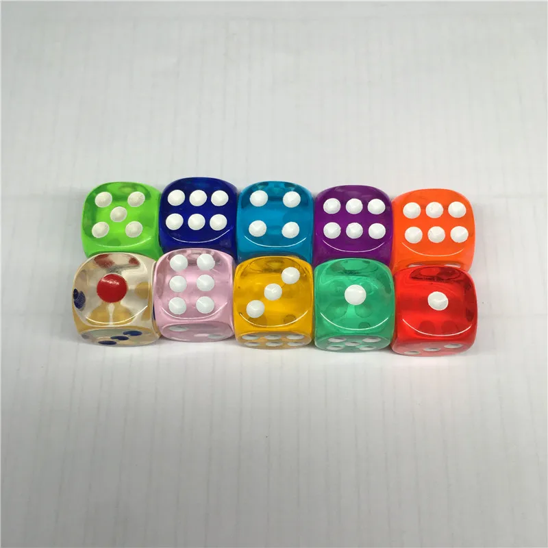 고품질 투명 아크릴 6 면 D6 포인트 주사위, 클럽, 파티, 가족 보드 게임용, 10 가지 색상, 14mm, 로트당 10 개