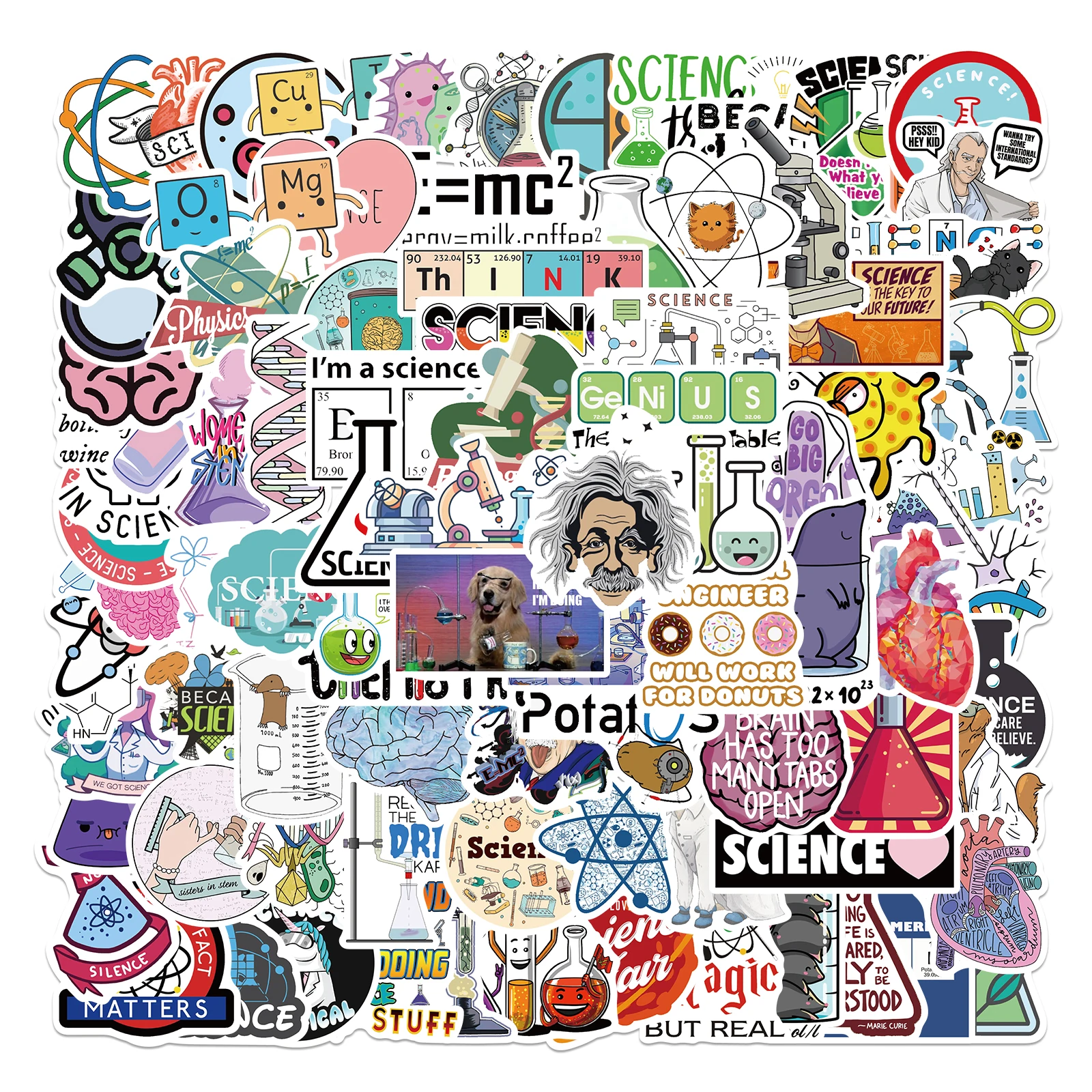 과학 실험실 화학 스티커, 재미있는 스티커, DIY 노트북 여행 가방 노트북 오토바이 자동차 데칼 장난감, 어린이, 50 PCs, 100PCs