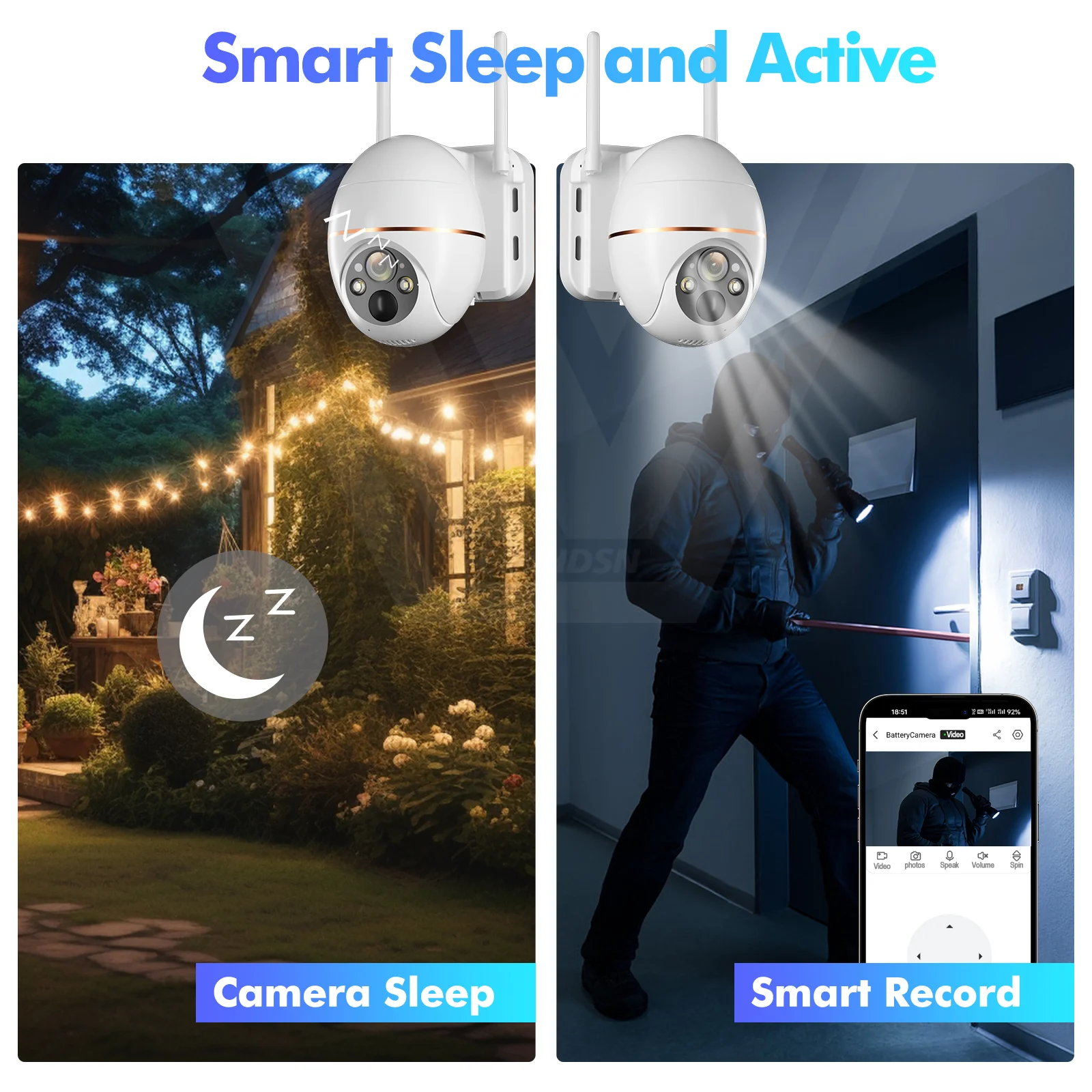 무선 PIR 인간 추적 CCTV, 야외 HD 방수, 5 배 줌, 5MP 태양광 와이파이 IP 카메라, PTZ 감시 카메라, 8000mAh 배터리