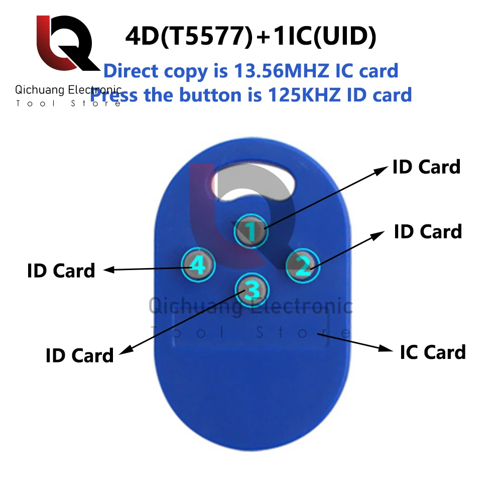 5 in1 RFID 다중 키 Fob 125khz 13.56Mhz T5577 EM ID 쓰기 IC 1k S50 UID 변경 가능한 액세스 제어 유도 카드 키 체인