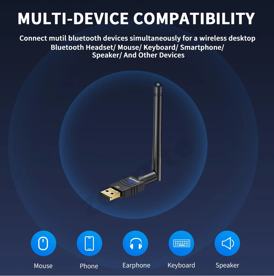 Zexmte 블루투스 5.4 5.3 5.1 어댑터, USB 블루투스 동글, 마우스 키보드 오디오 리시버 송신기, 윈도우 11, 10/8 용, 180M