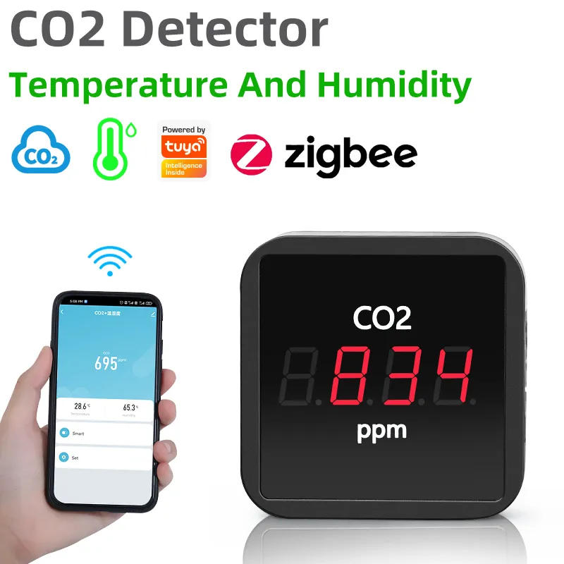 Tuya-ZigBee 온도 습도 모니터 NDIR 이산화탄소 감지기, 온실 CO2 센서 스마트 라이프 앱 title=Tuya-ZigBee 온도 습도 모니터 NDIR 이산화탄소 감지기, 온실 CO2 센서 스마트 라이프 앱 