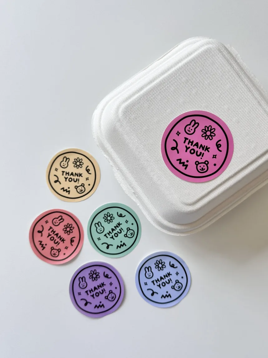 귀여운 곰 땡큐 스티커, 컬러 접착 장식 라벨, 봉투 우편물 가방, 어린이 선물, 베이비 샤워 생일 선물, 60 개