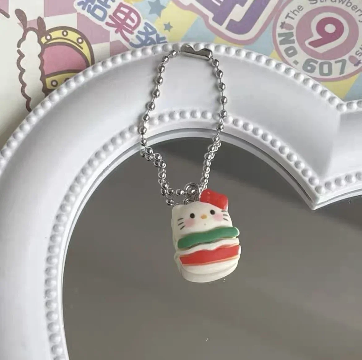 카와이 산리오 애니메이션 헬로 키티, 재미있는 원피스 키체인, 만화 프렌치 프라이, 버거 전화 케이스, 배낭 행어 장식 선물