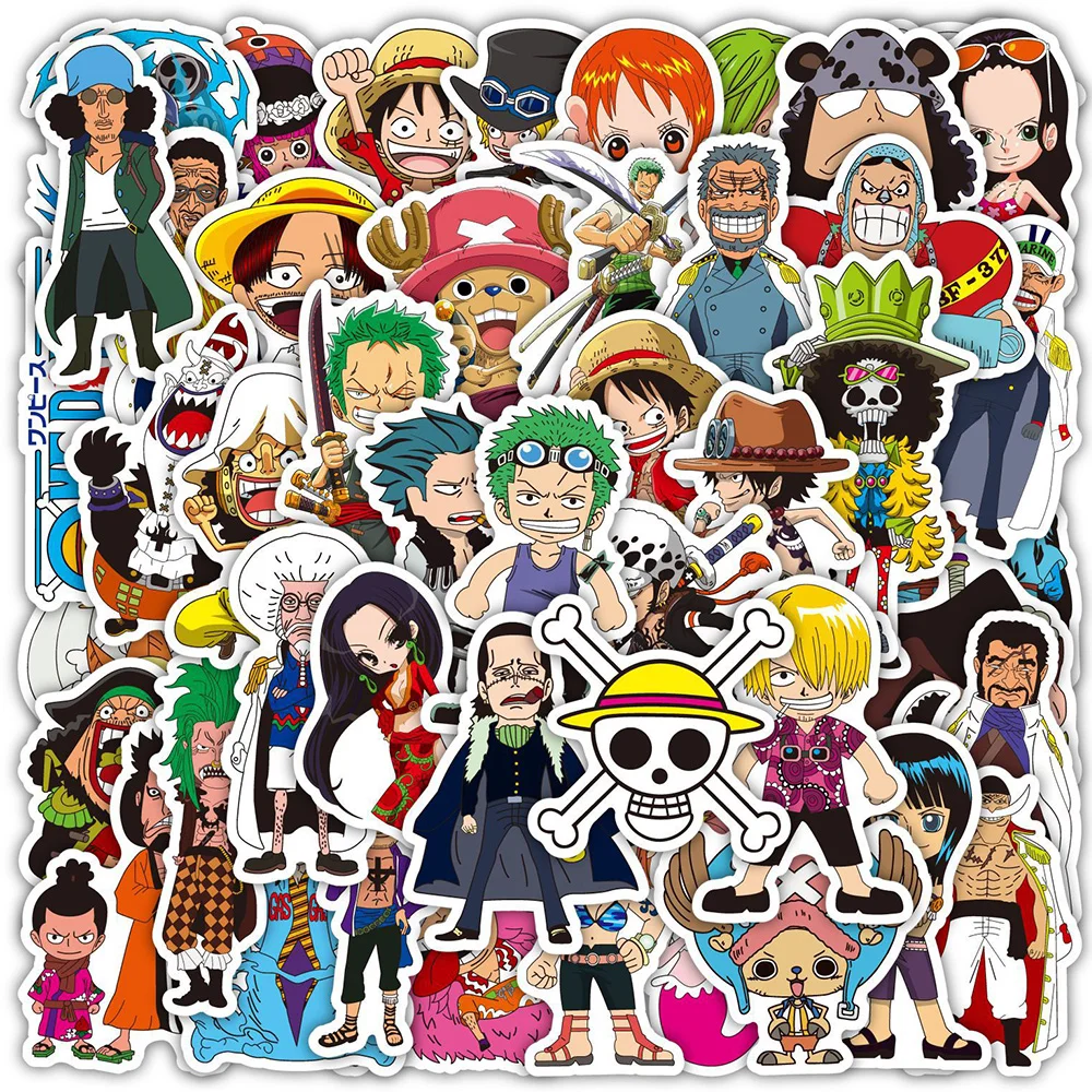 48/50/100pcs 원피스 스티커 애니메이션 Luffy Zoro 헬기 만화 데칼 DIY 스케이트 보드 자동차 노트북 쿨 스티커 장난감