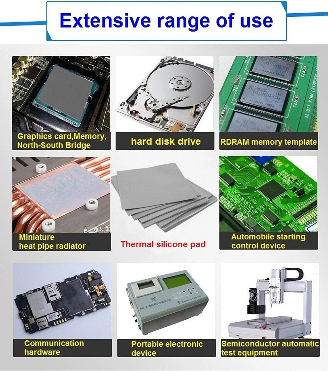 고품질 CPU 방열판 냉각 전도성 실리콘 패드, 열전도율 21W/mK, 100x100mm