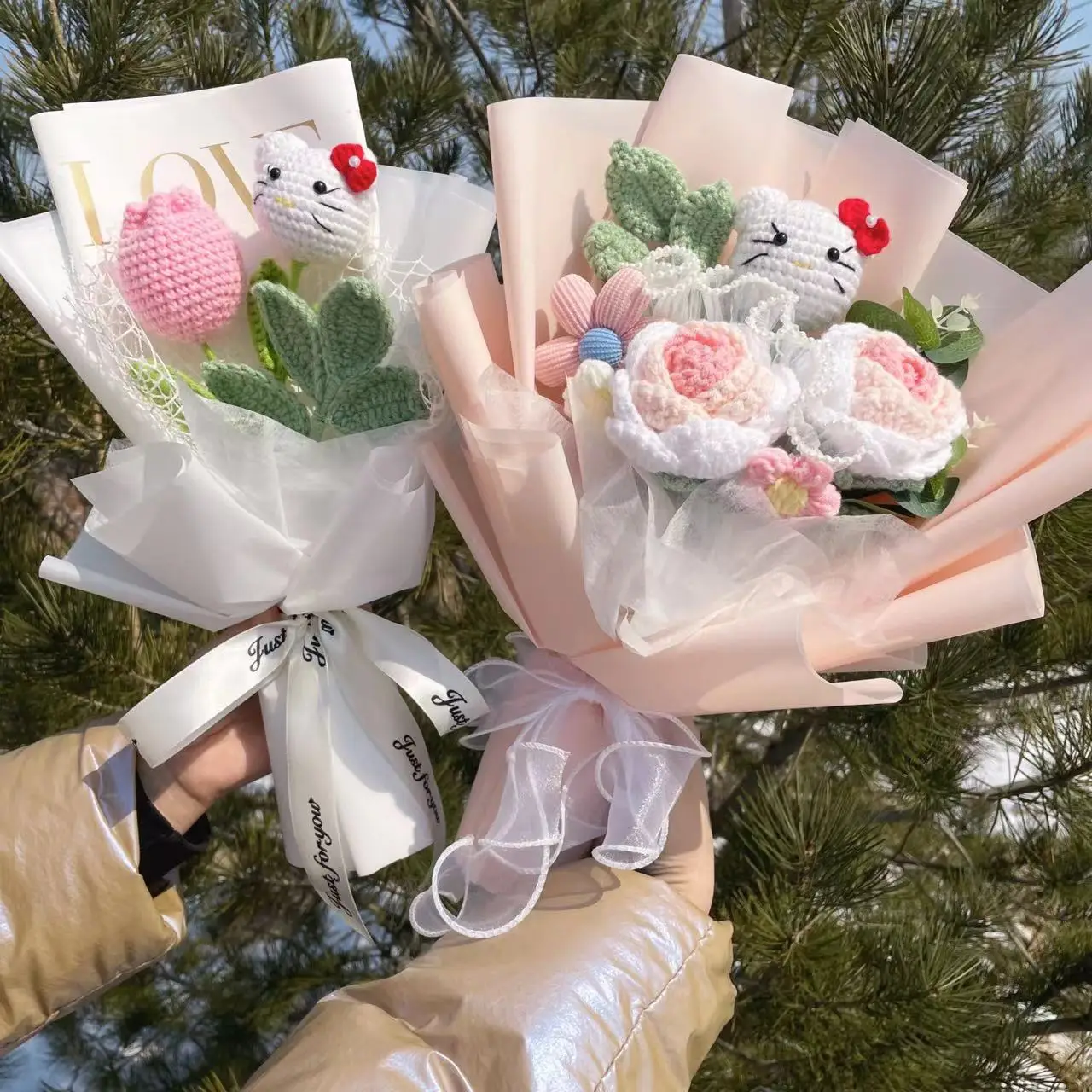 귀여운 헬로 키티 고양이 봉제 인형 장미 비누 꽃 꽃다발, 크리스마스 발렌타인 데이 생일 졸업 선물