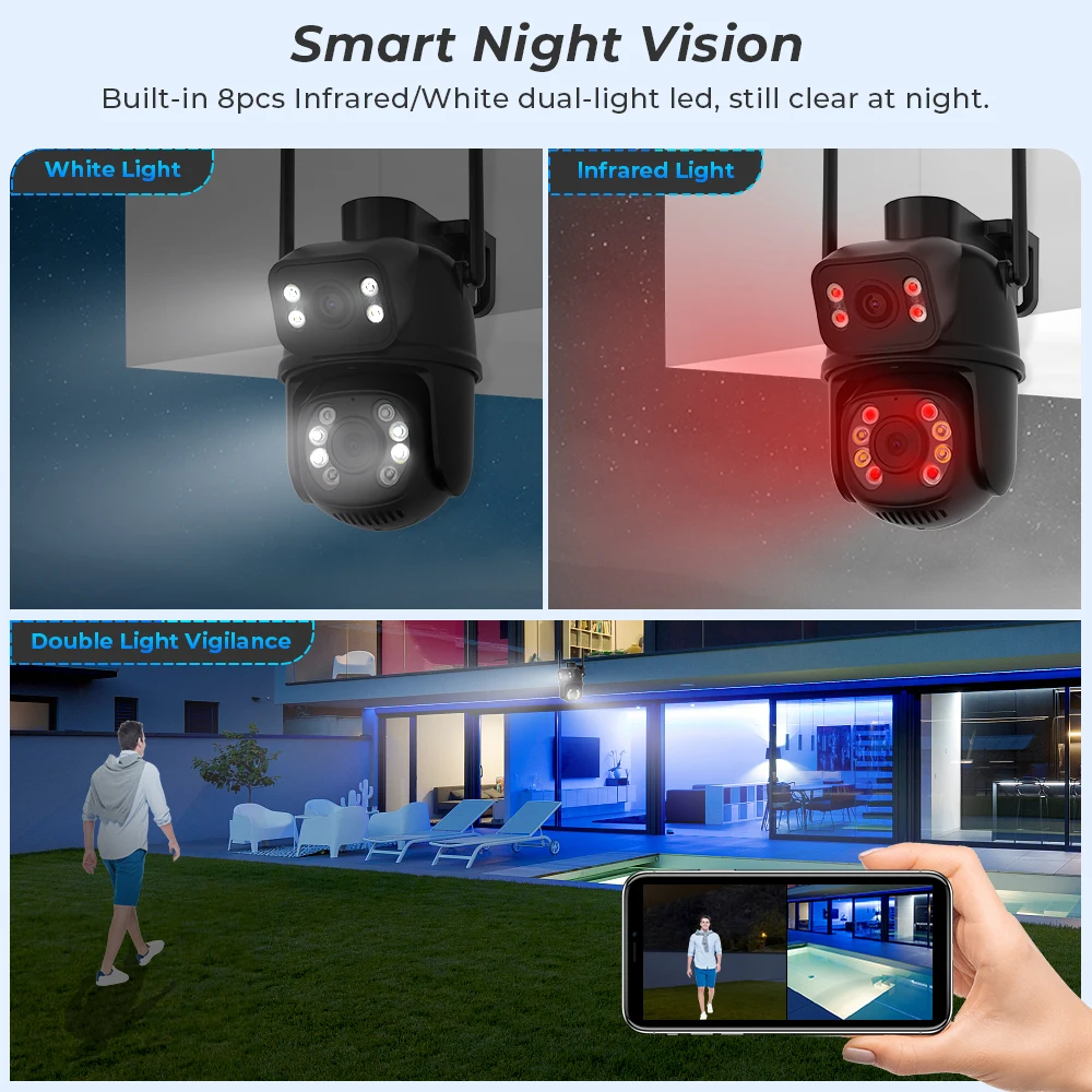 듀얼 렌즈 듀얼 스크린 야외 무선 카메라 Ai 자동 추적 CCTV 보안 비디오 감시, 8MP 4K 와이파이 거리 IP 카메라
