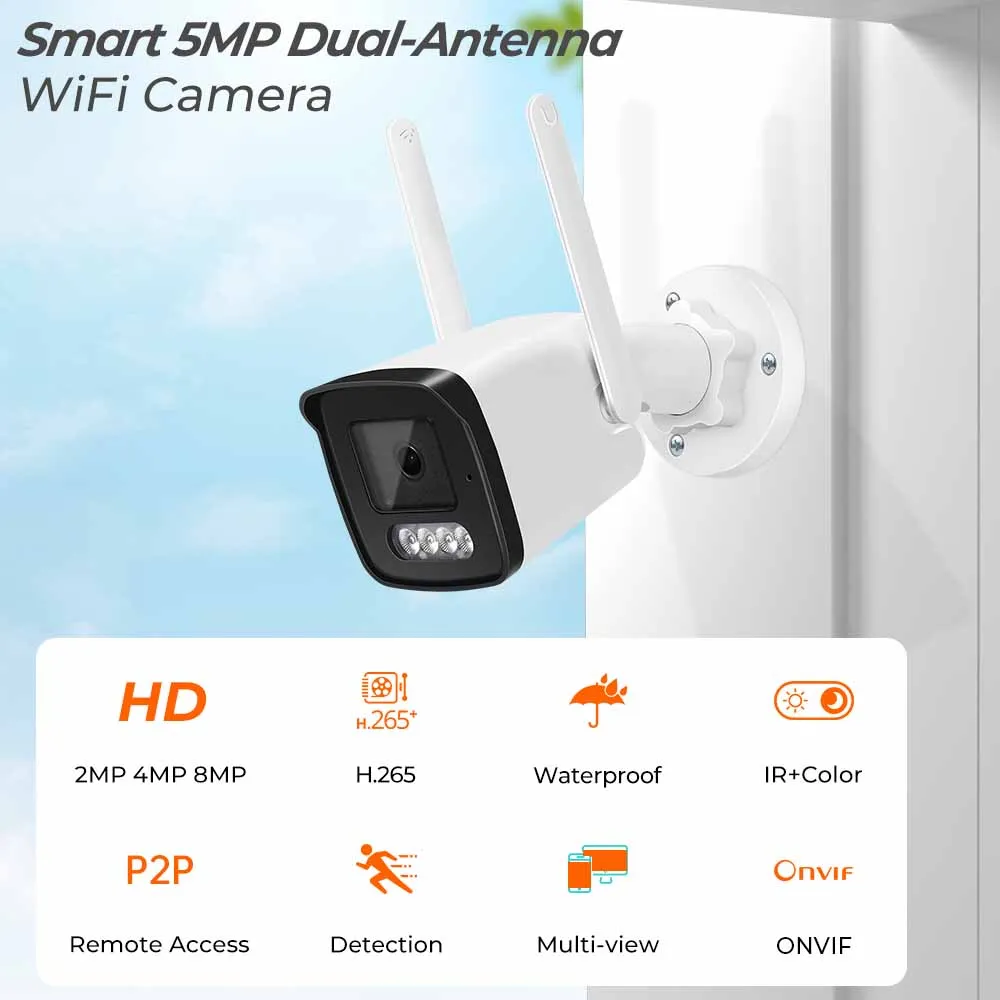 BESDER 8MP 오디오 불릿 IP 카메라, 와이파이 무선 AI 인간 감지, iCSee 4K CCTV 야외 감시 카메라, SD 카드 슬롯 포함