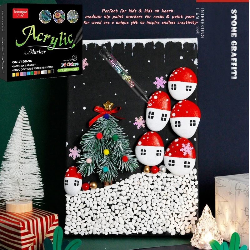 아크릴 페인트 펜 브러시 마커 펜, 바위 그림, 돌, 세라믹, 유리, 목재, 캔버스, DIY 미술 제작 용품, 60 색