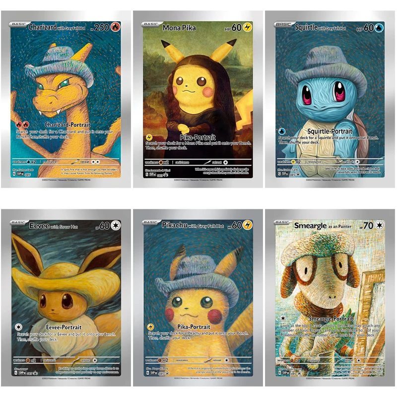 DIY 자체 제작 포켓몬 반 고흐 박물관 Ptcg 컬렉션 카드, 피카츄 리자몽 뮤츠 클래식 싱글 카드 게임 컬렉션 카드