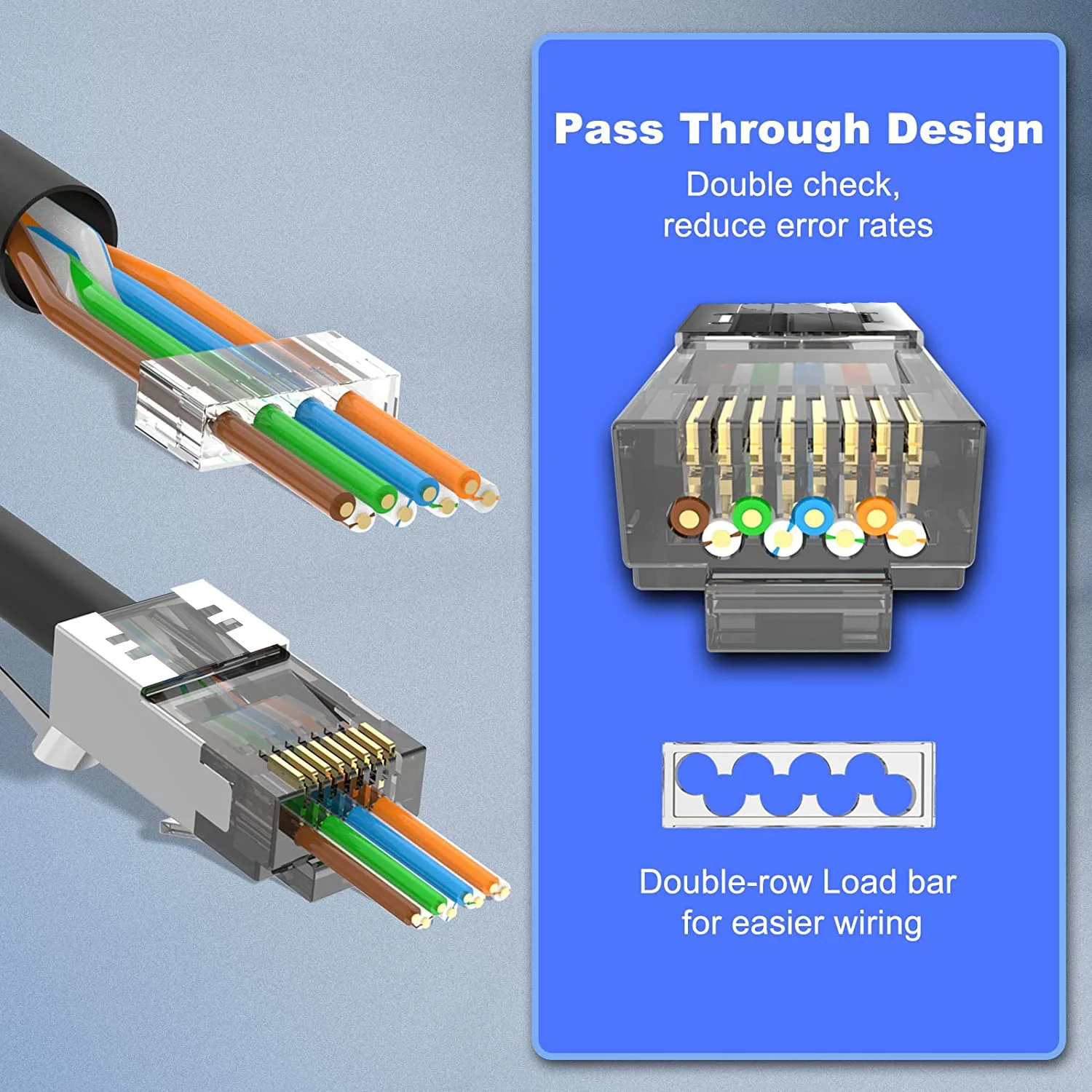 ZoeRax CAT6A CAT7 커넥터, RJ45 커넥터 통과, CAT6A CAT7 차폐, 3 갈래, 스트레인 릴리프 부츠, 블랙