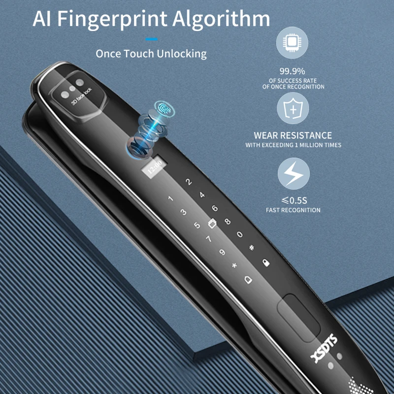 3D 얼굴 스마트 문짝 잠금 보안 카메라 모니터, 지능형 지문 암호 생체 인식 전자 키 잠금 해제