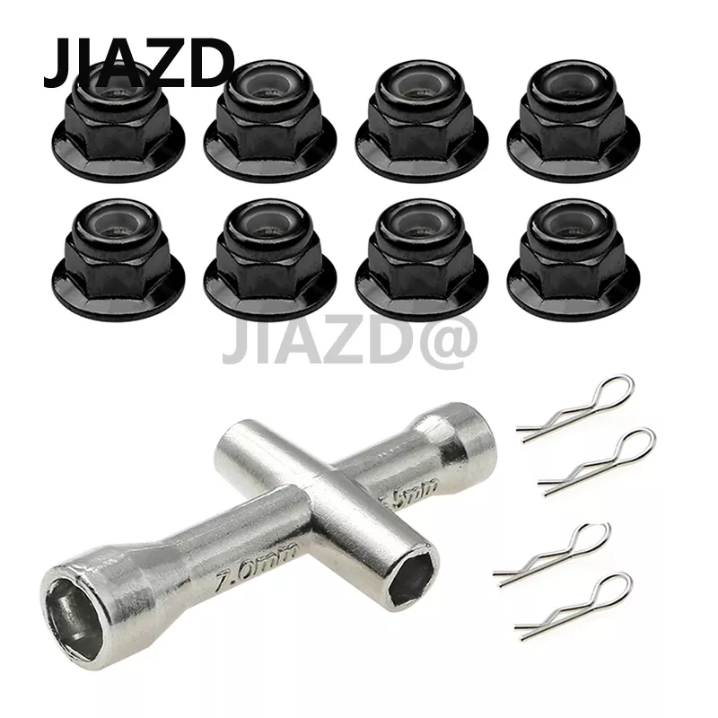 1/10 1/8 1/14 RC 자동차 트럭 크롤러 HSP SCX10 WLtoys TAMIYA용 금속 M4 플랜지 잠금 너트, 스키핑 방지 육각 휠 어댑터, 1 세트