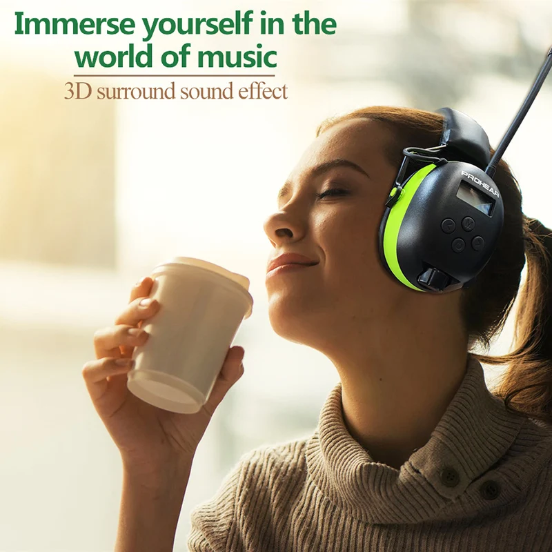 청력 보호 블루투스 헤드폰 전자 귀마개, AM/FM 라디오 5.0, 깎기 안전 귀마개, 2000mAh 리튬 배터리