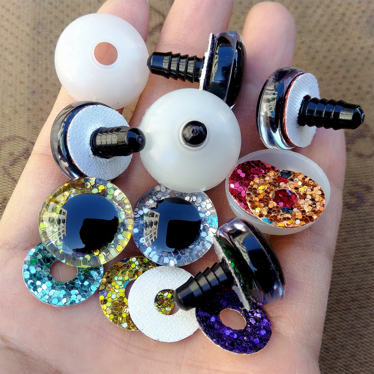 아미구루미 크로셰 장난감용 하이 퀄리티 안전 눈, 반짝이 혼합 크기, 대형 녹색 파란색 버튼 인형 눈, 18mm, 20mm, 25mm, 30mm, 35mm, 20 개