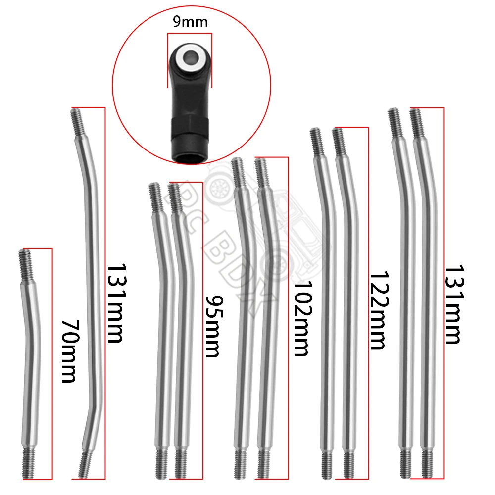 조립되지 않은 스테인리스 스틸 링크 로드 키트, 1/10 RC 자동차 크롤러 축 SCX10 II 90046 휠베이스, 313mm, 324mm, 로트당 10 개