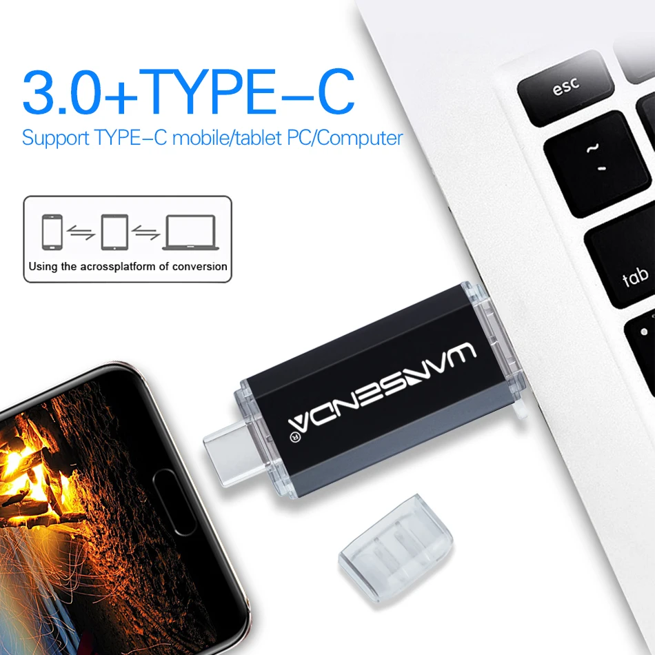 Hotsale WANSENDA OTG USB 플래시 드라이브 유형 C 펜 드라이브 유형 C 장치를위한 512GB 256GB 128GB 64GB 32GB 16GB USB 지팡이 3.0 Pendrive