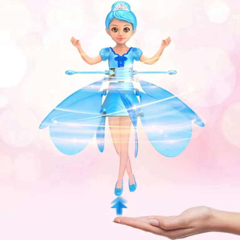 겨울왕국 공주 유도 비행 인형, 비행 요정 일시 중단 비행 장난감, 공기 제스처, 다채로운 조명, 어린이 교육 완구